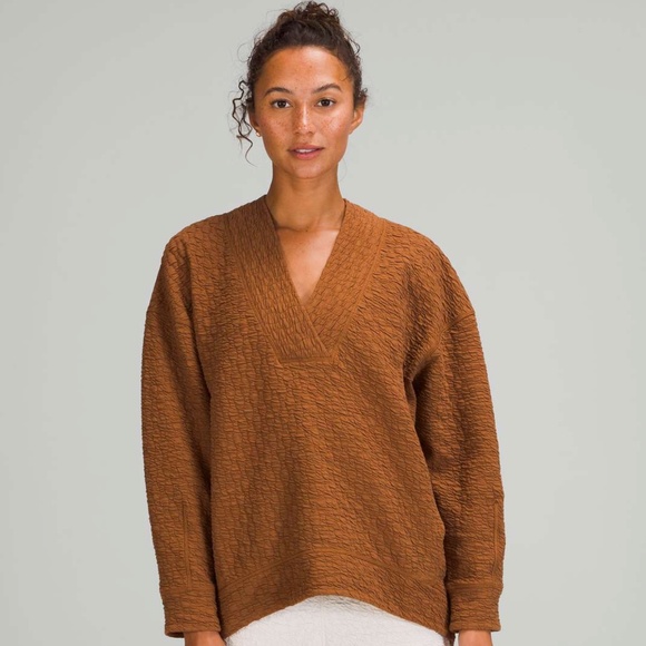 Lululemon Rippled V-Neck Pullover Cooper Brown Sz 12 - Picture 7 of 8